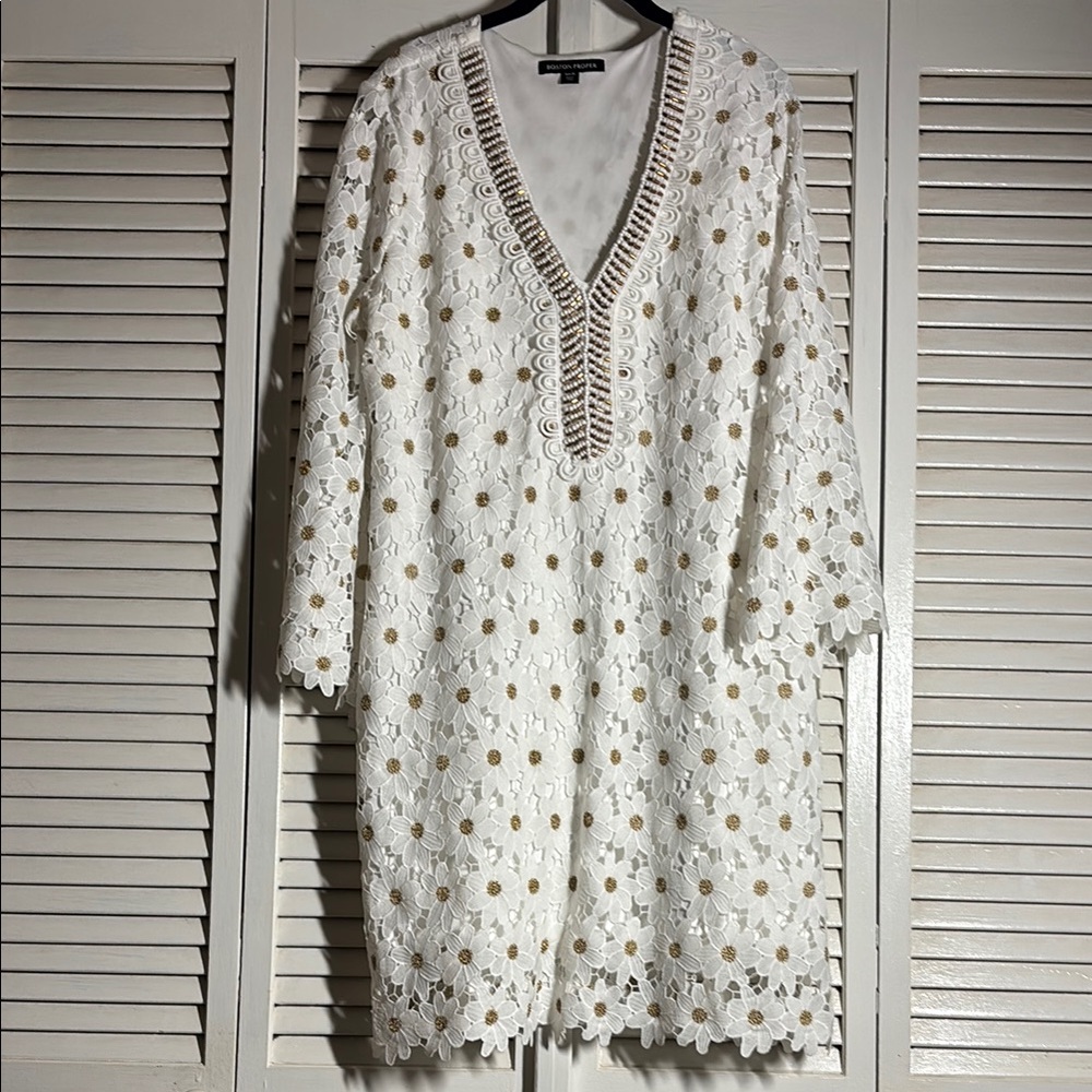 White and Gold Embroidered Dress
